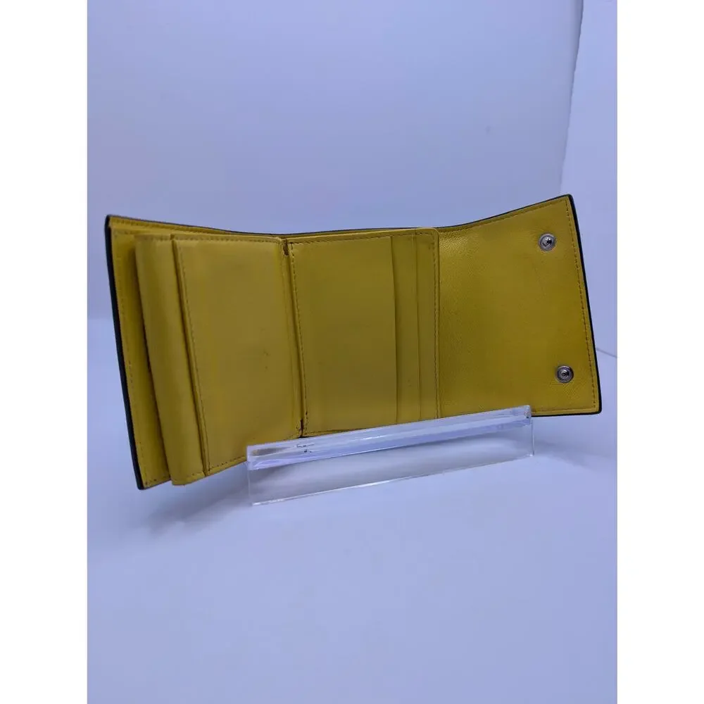 Authentic Céline Compact Trifold Wallet Black Yellow Leather
